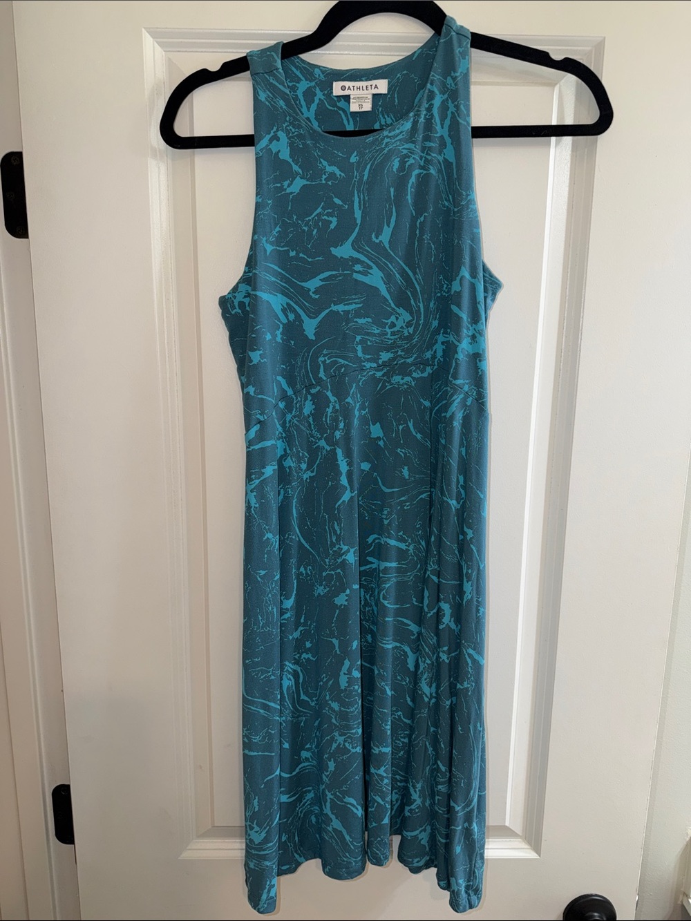 Athleta Teal Marble-Print Sleeveless Midi Dress